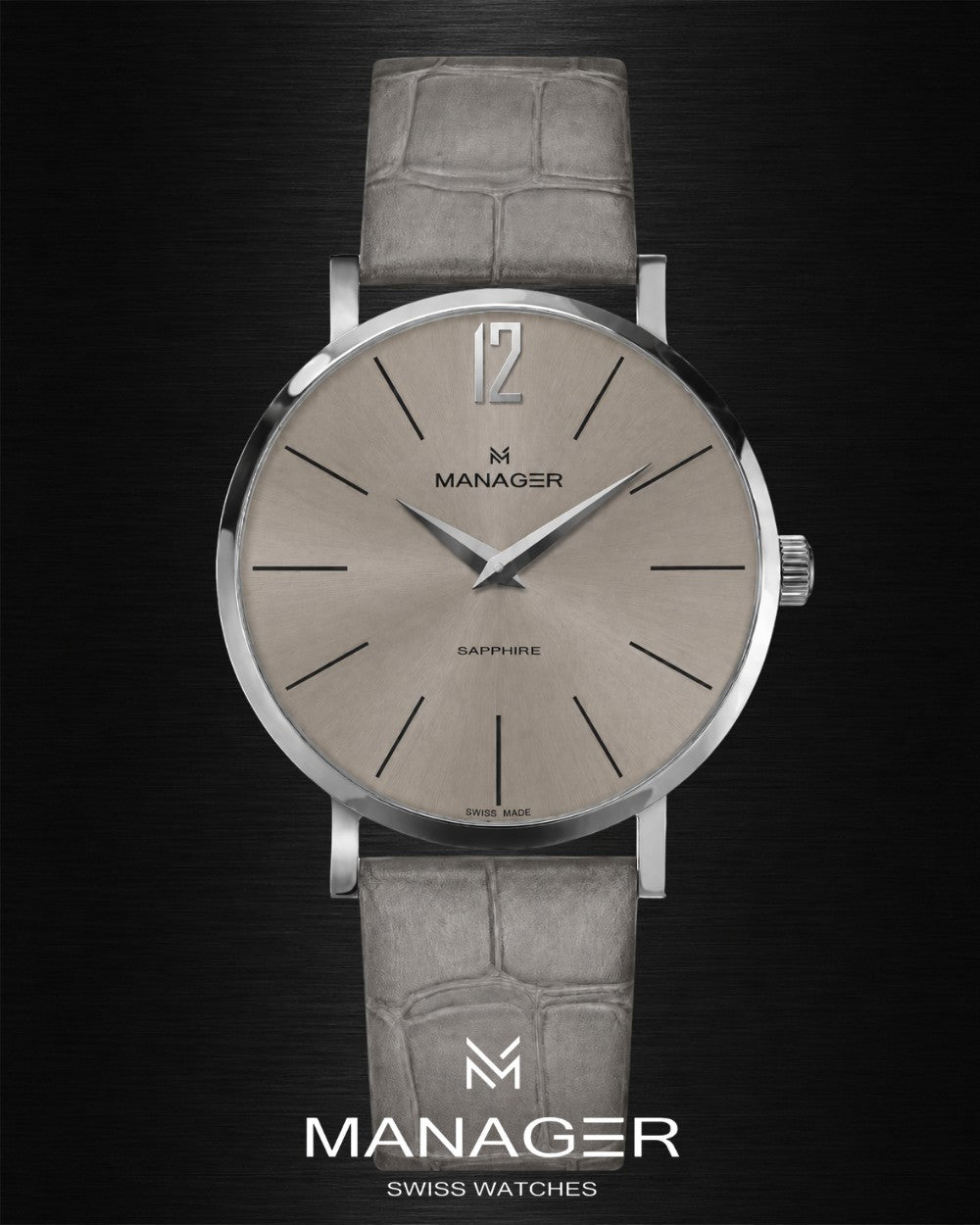 Manager Classic 40 mm - Steel & Grey - Stainless Steel & Leather