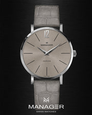 Manager Classic 30 mm - Steel & Grey - Stainless Steel & Leather