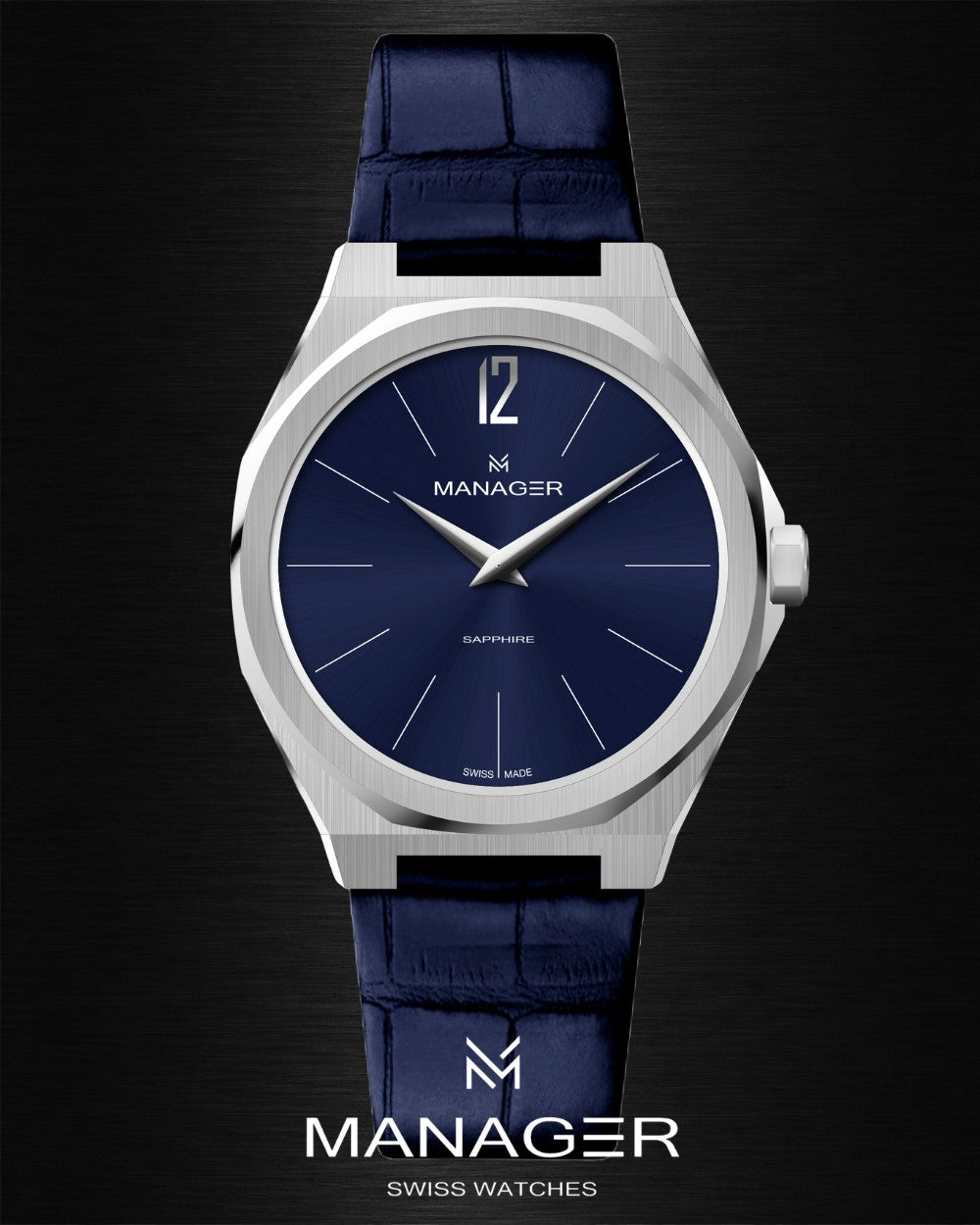 Manager Urban - 42 42 mm - Steel & Dark Blue - Stainless Steel & Leather