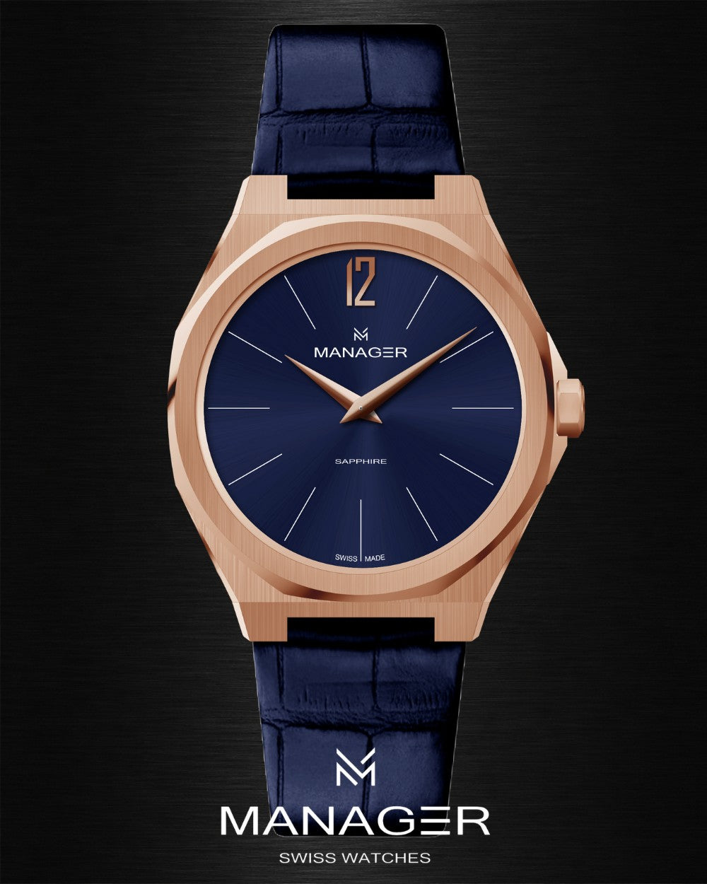Manager Urban - 42 42 mm - Rose Gold & Dark Blue - Stainless Steel & Leather