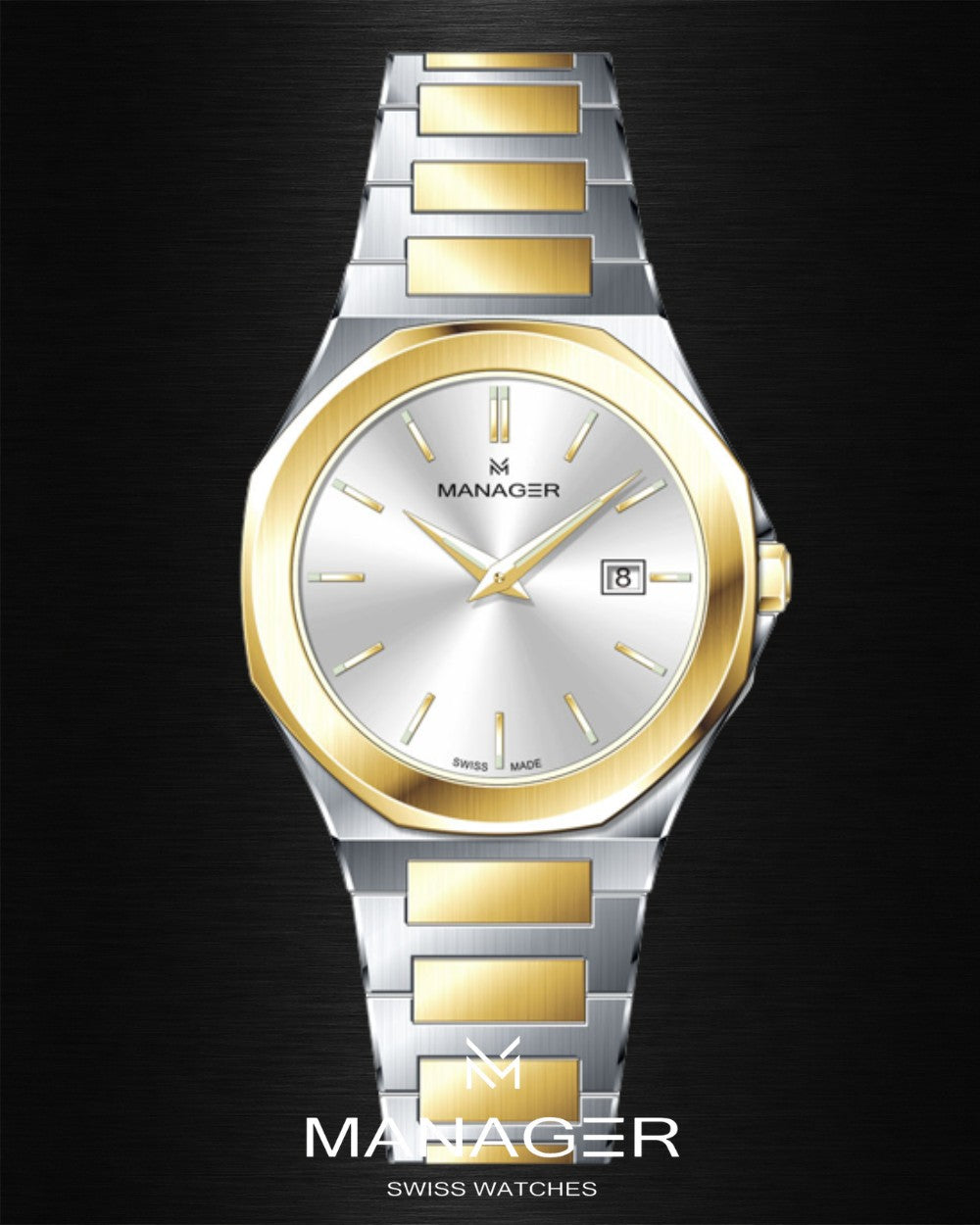 Manager Urban - Date 42 42 mm - Steel, Gold & White