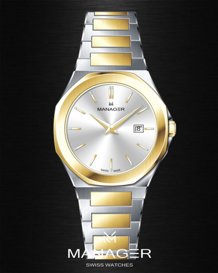 Manager Urban - Date 42 42 mm - Steel, Gold & White