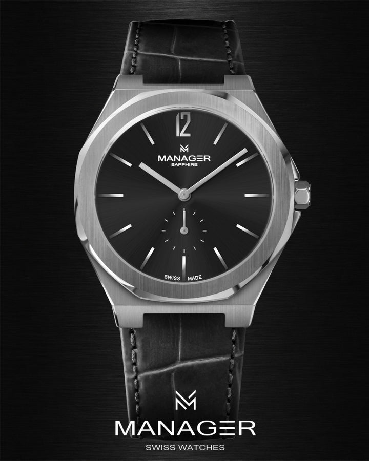 Manager Urban - 40 40 mm - Steel, Black & Black - Stainless Steel & Leather