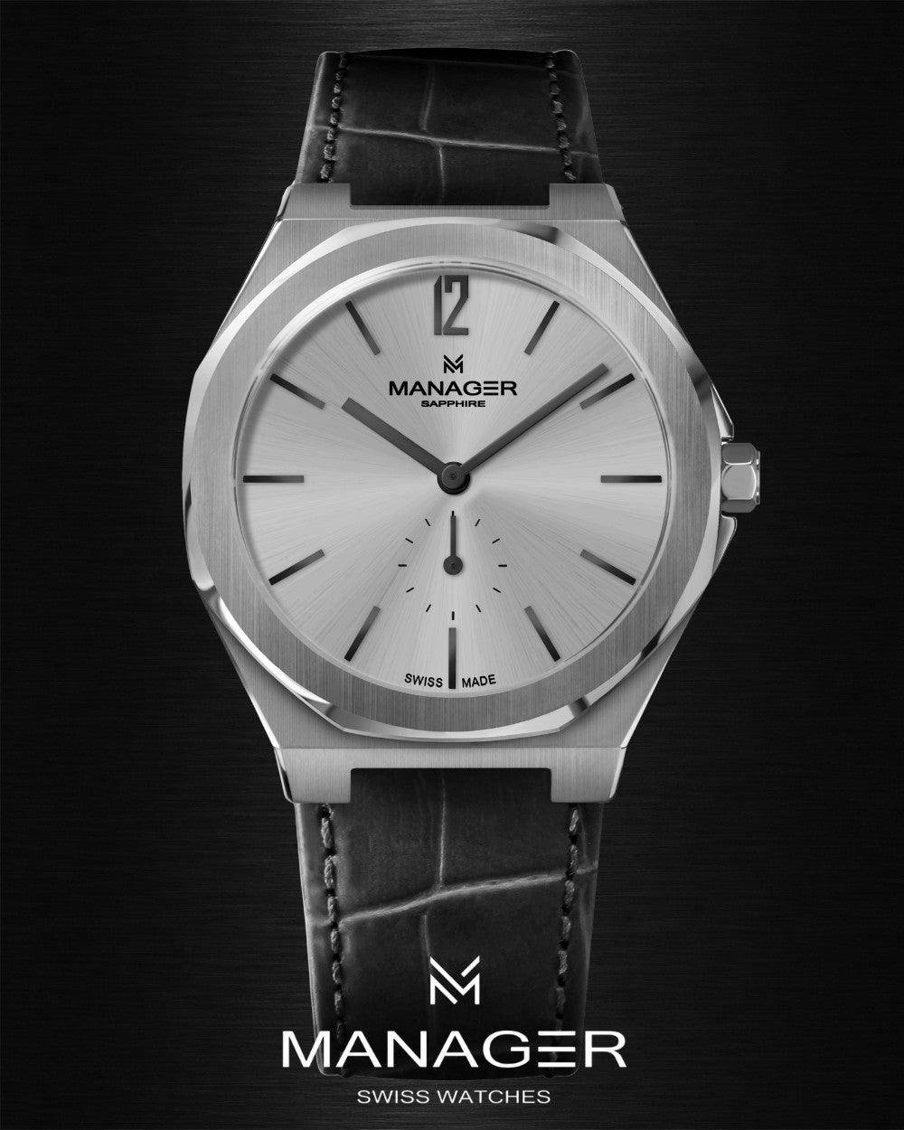 Manager Urban - 40 40 mm - Steel, Black & Light Grey - Stainless Steel & Leather