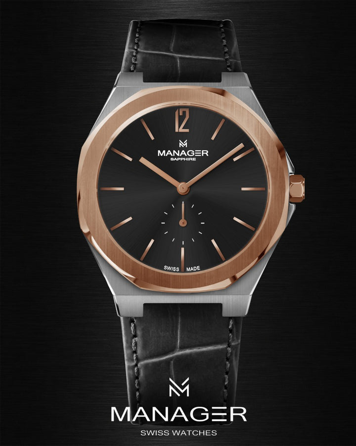 Manager Urban - 40 40 mm - Steel, Rose Gold & Black - Stainless Steel & Leather