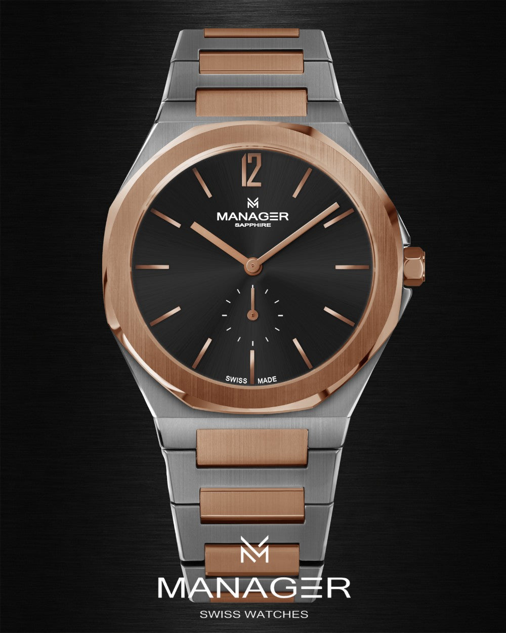 Manager Urban - 40 40 mm - Steel, Rose Gold & Black - Stainless Steel 316L