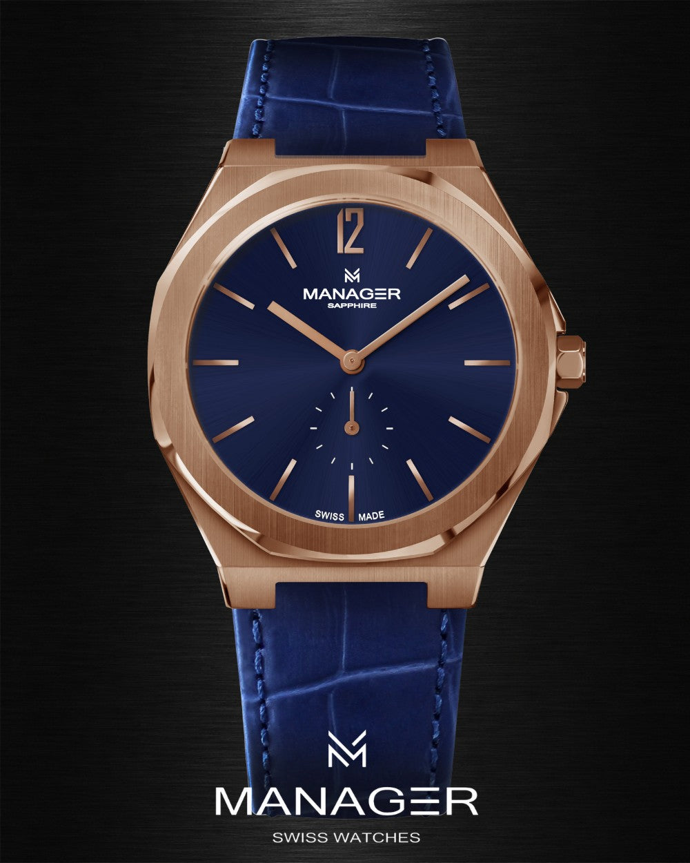Manager Urban - 40 40 mm - Rose Gold & Dark Blue - Stainless Steel & Leather