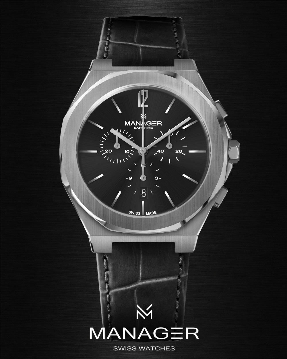 Manager Urban - 43 43 mm - Steel & Black - Steel & Leather