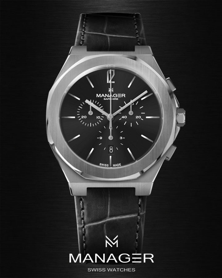 Manager Urban - 43 43 mm - Steel & Black - Steel & Leather