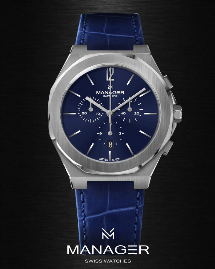 Manager Urban - 43 43 mm - Steel & Dark Blue - Steel & Leather