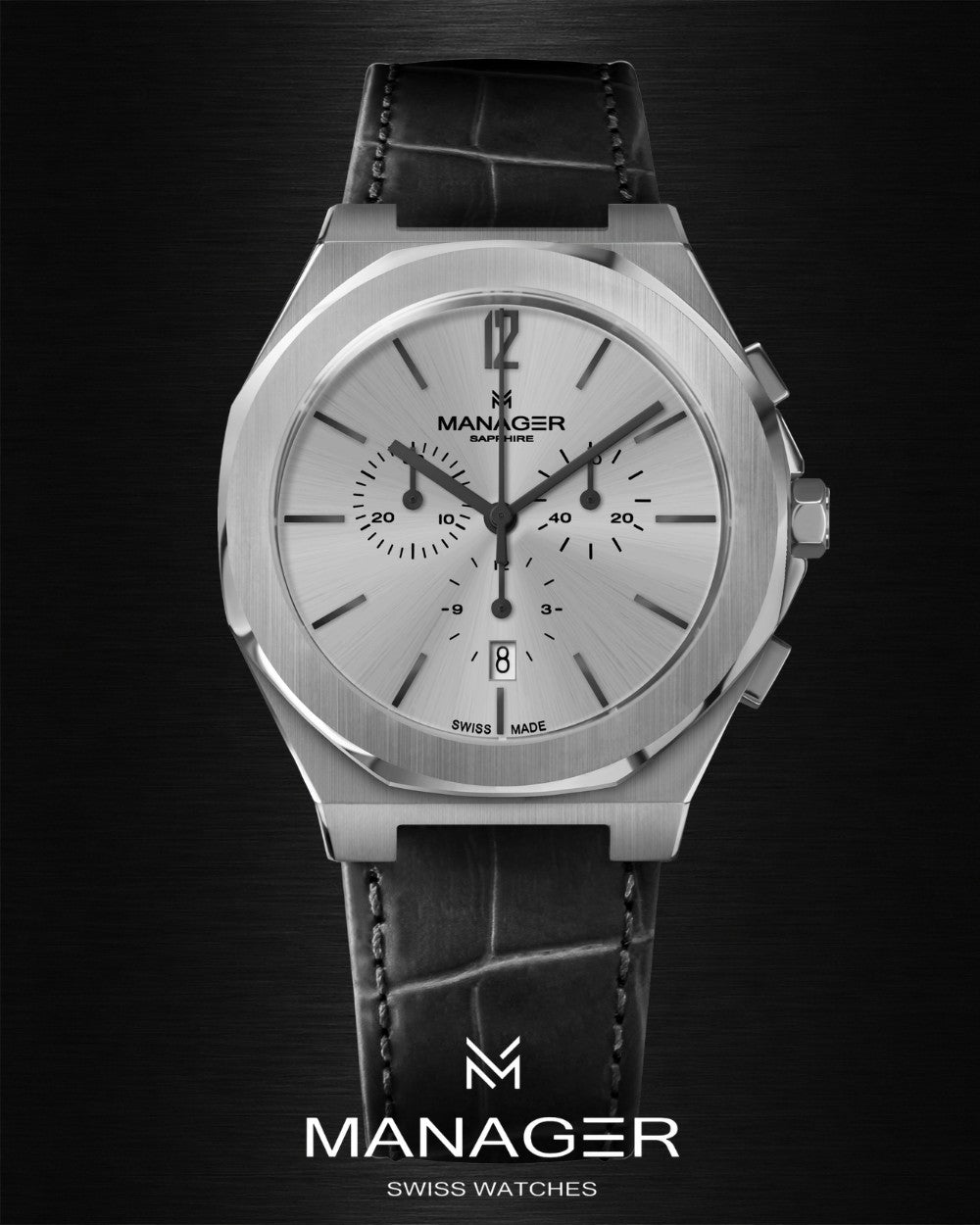 Manager Urban - 43 43 mm - Steel, Grey & Black - Steel & Leather