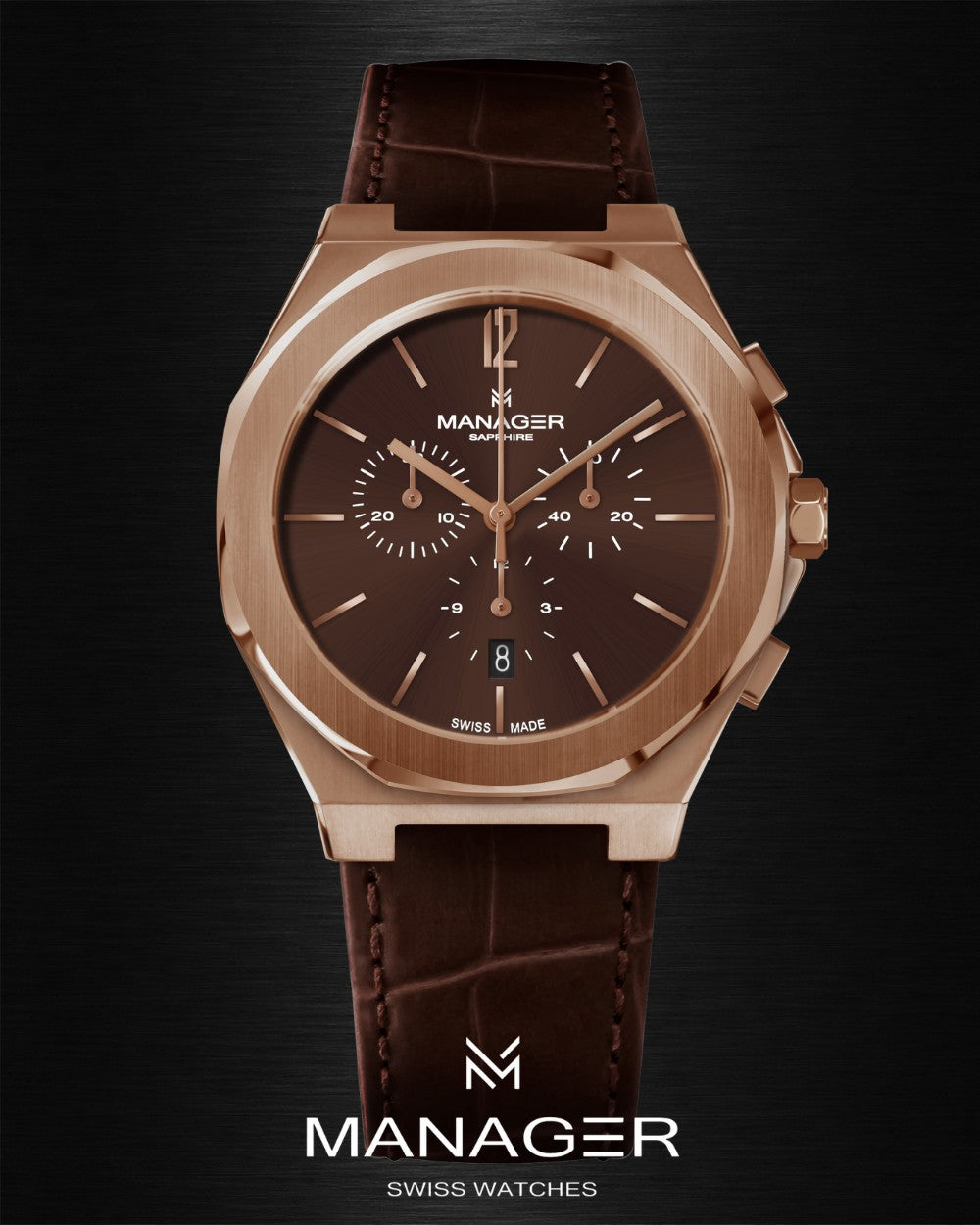 Manager Urban - 43 43 mm - Rose Gold & Brown - Steel & Leather