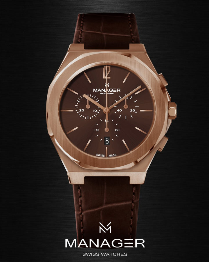 Manager Urban - 43 43 mm - Rose Gold & Brown - Steel & Leather