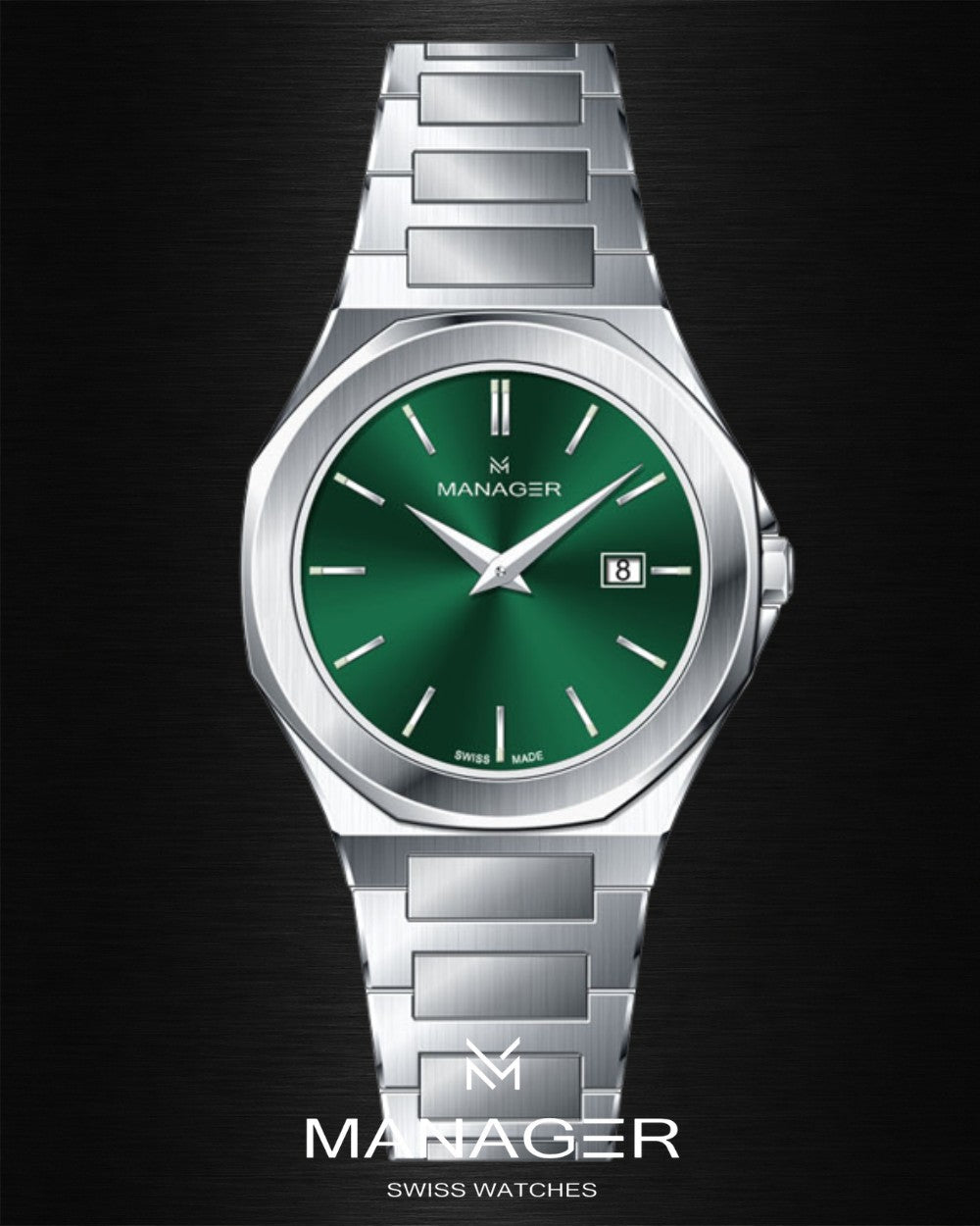 Manager Urban - Date 31 31 mm - Steel & Dark Green
