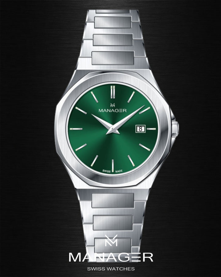 Manager Urban - Date 31 31 mm - Steel & Dark Green