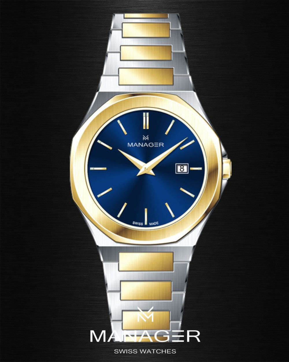 Manager Urban - Date 31 31 mm - Steel, Gold & Dark Blue