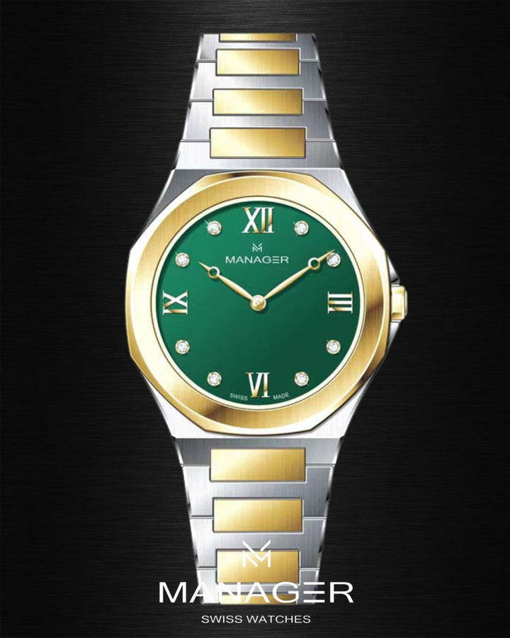 Manager Urban - 31 31 mm - Steel, Gold & Dark Green -
Roman Numerals
